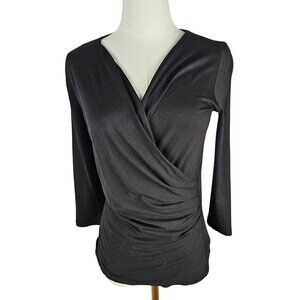 Max Mara Black Knit Blouse Size Medium Faux Wrap Long Sleeve Top
